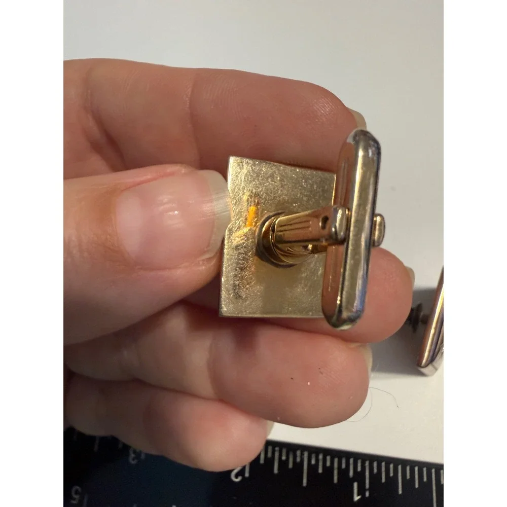 Vintage Gold Tone Starburst Rhinestone Rectangular Cufflinks Mid Century Modern